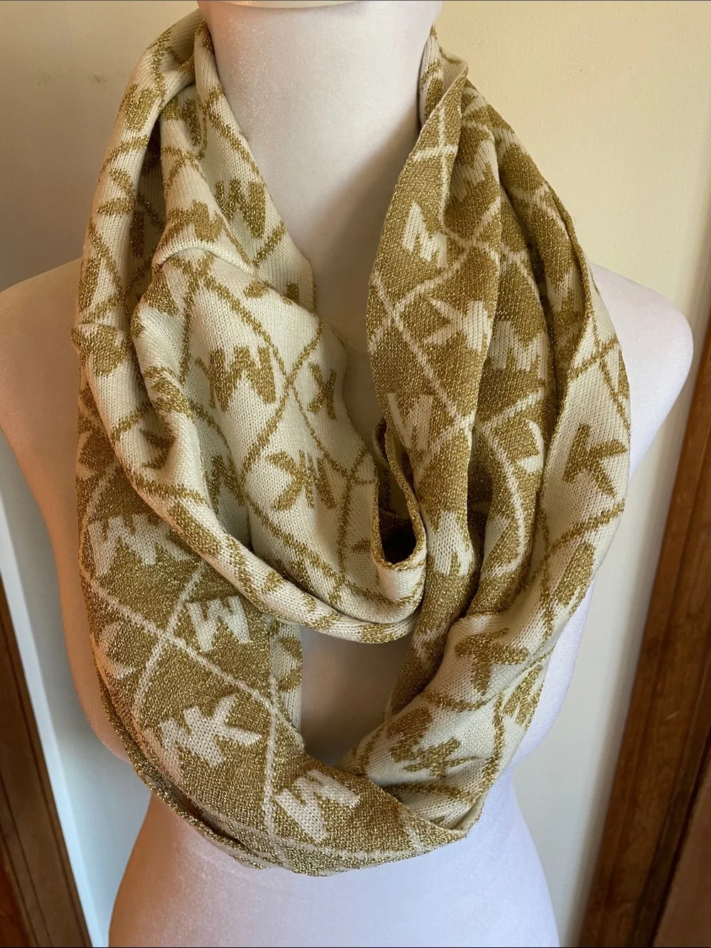 MICHAEL Michael Kors Cream and Gold Logo Infinity Loop Scarf